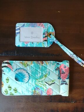 Vera Bradley Teal Quilted Glasses Case and Luggage Tag Set